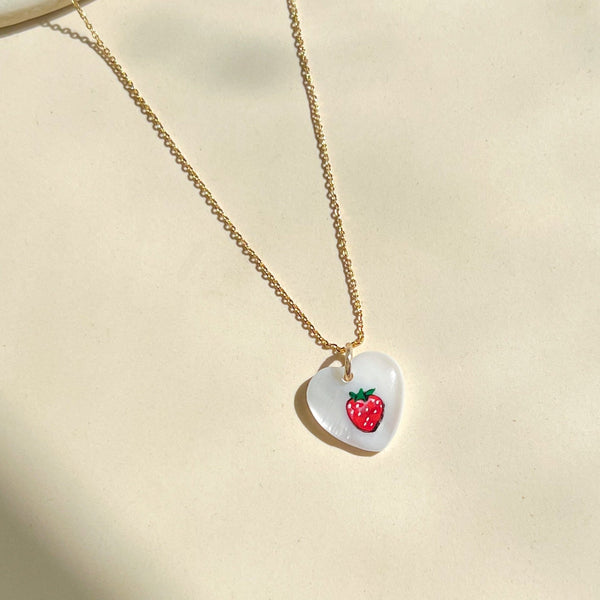 Dainty Strawberry Heart Charm Necklace - Gather Brooklyn