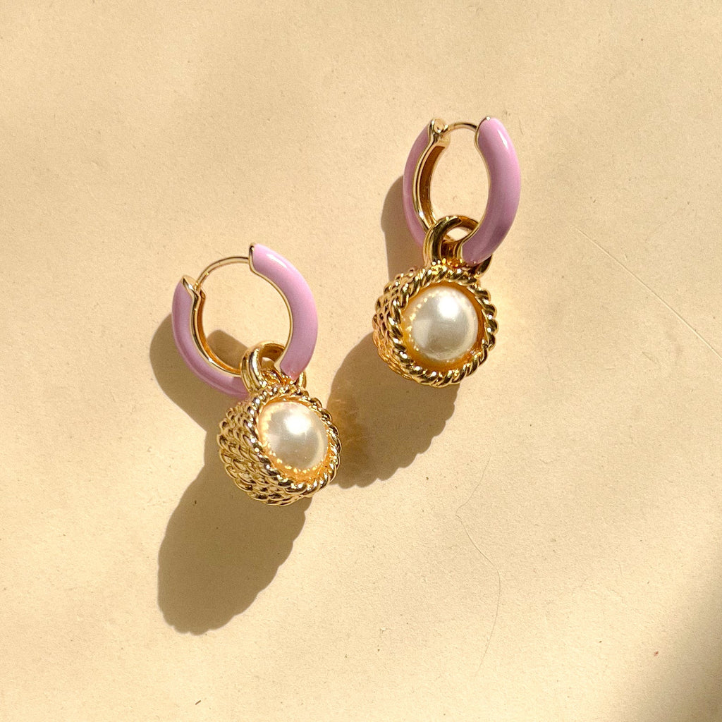 Elle Pink & Pearl Hoops - Gather Brooklyn