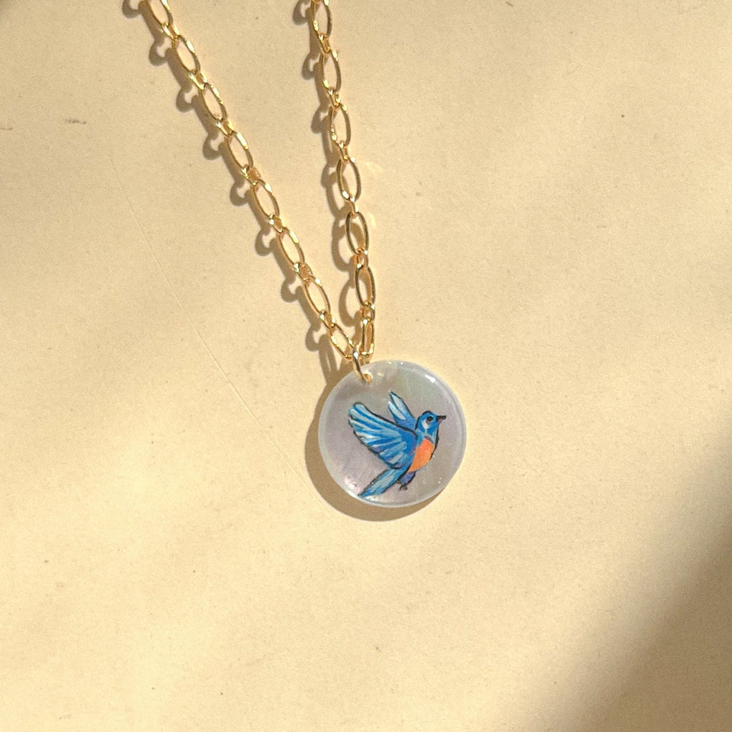 Hand Painted Bluebird Charm Necklace - Gather Brooklyn