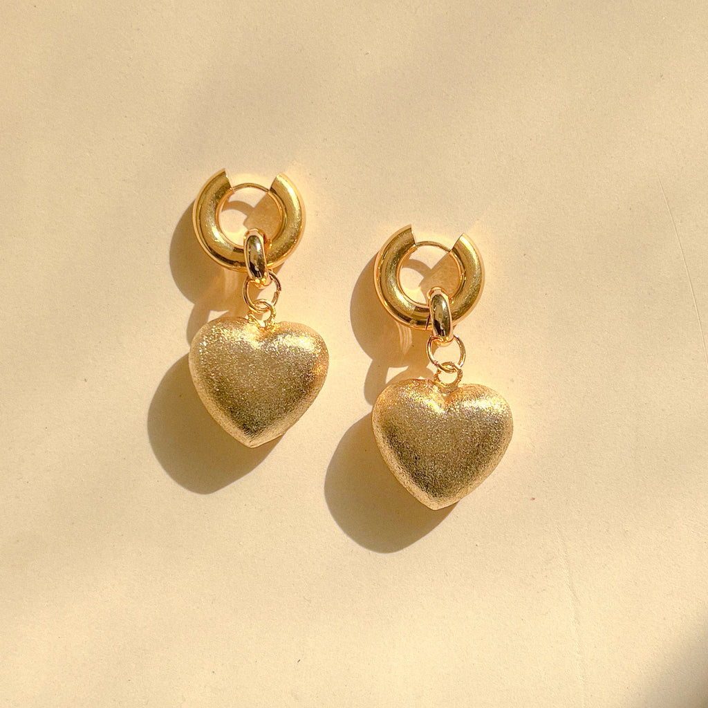 Puffed Heart Hoop Earrings - Gather Brooklyn