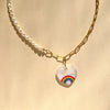 Rainbow Heart & Half Pearl Chain Necklace - Gather Brooklyn