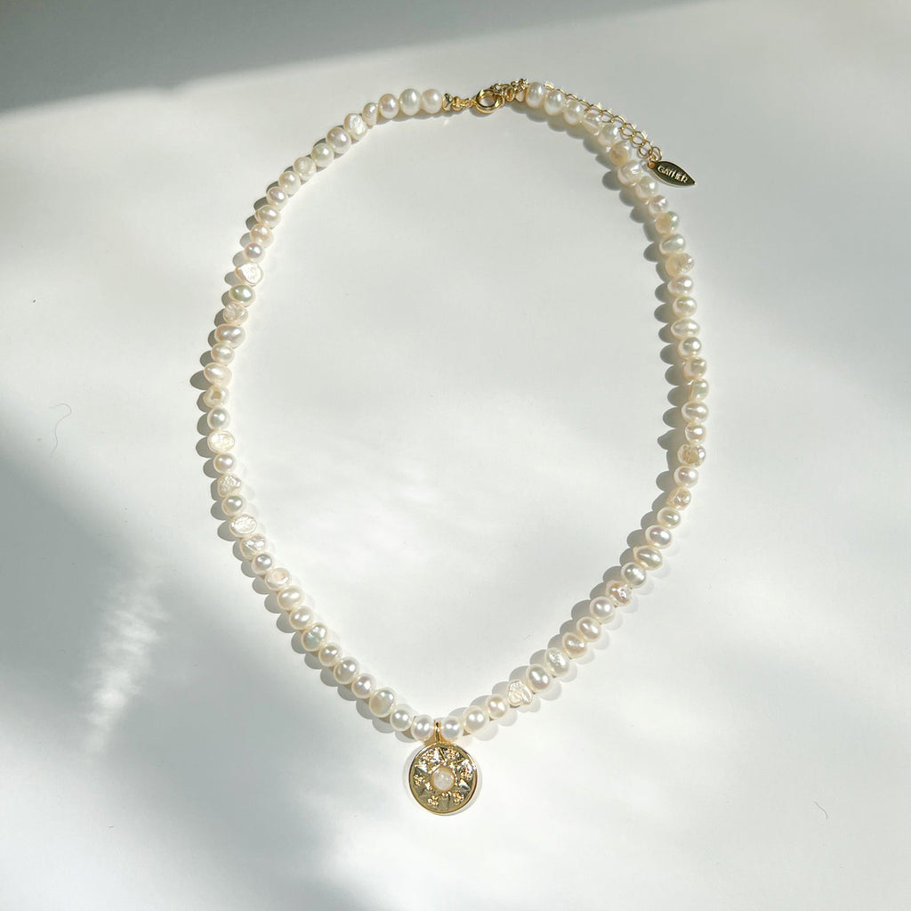 Rosette Charm & Pearl Necklace - Gather Brooklyn
